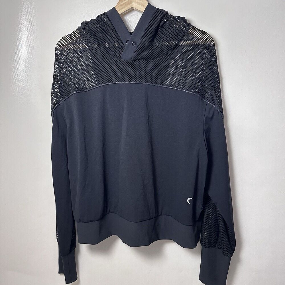 Zyia Active Top Womens Winner Mesh Black Pull Over Hoodie Lightweight Gym XL